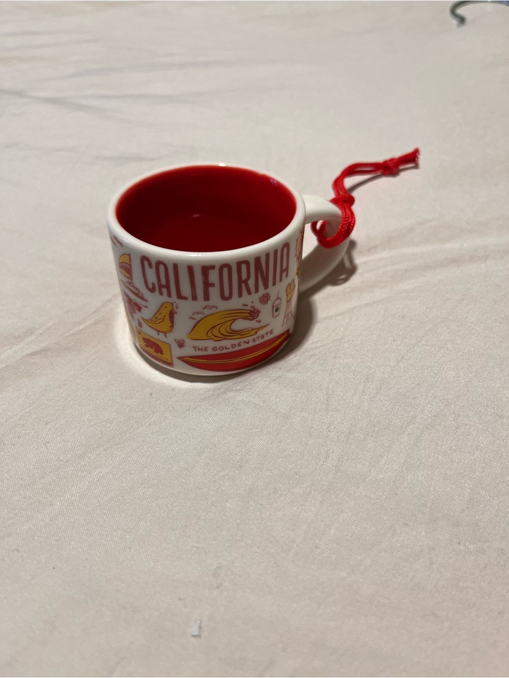 Starbucks California Ceramic Cup - White Exterior, Red Interior